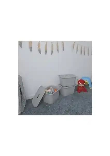 Pratico 3 Adet Gri Derin Kapaklı Oyuncak Sepetleri Çocuk Odası Düzeni İçin Uygun