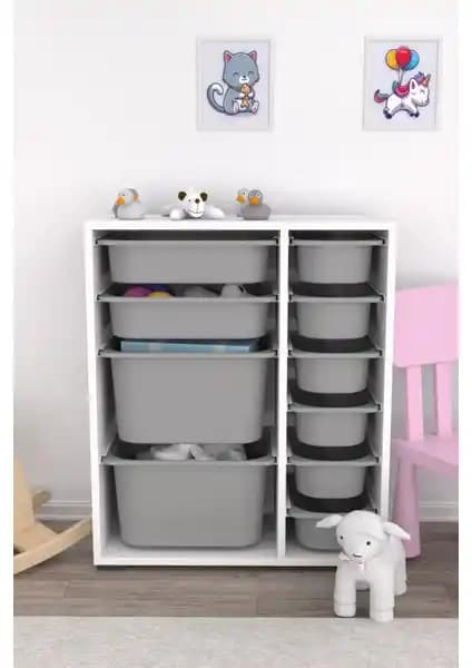 Pratico Çok Amaçlı Oyuncak Dolabı Gri: Dayanıklı, Şık ve Çok Fonksiyonlu Depolama Çözümü