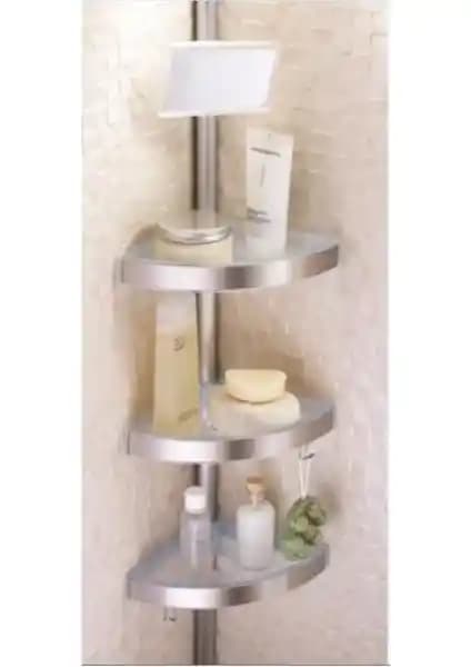 Primanova Alüminyum Yaylı Banyo Köşe Rafı Aynalı N06 ile şık ve fonksiyonel banyo düzeni sağlama