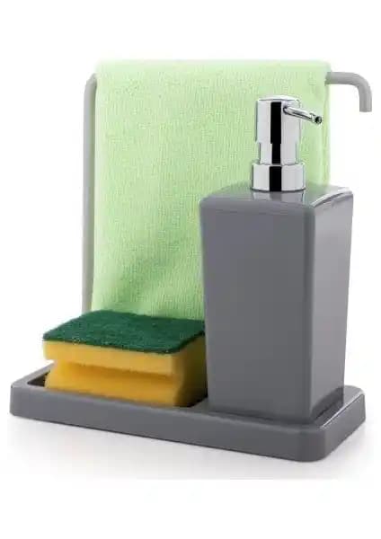 Primanova Luna Askılı Mutfak Sıvı Sabunluk Gri – Modern ve Dayanıklı Mutfak Aksesuarı