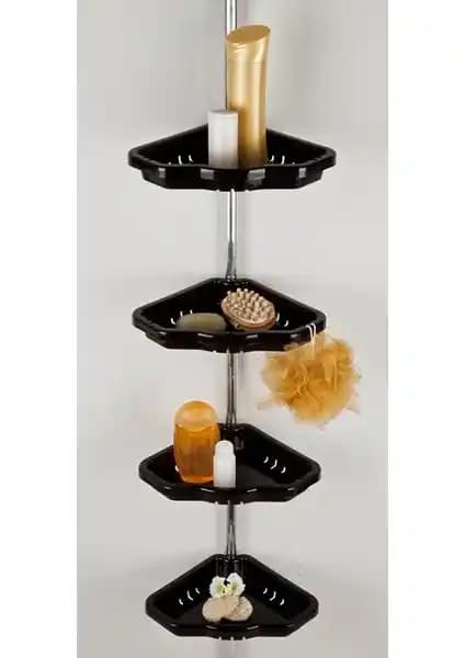 Primanova Siyah Yaylı Köşe Banyo Rafı Modern ve Pratik Tasarımıyla Alan Tasarrufu Sağlar