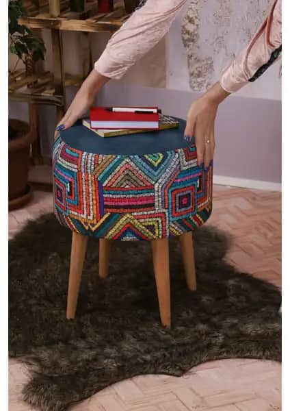 PufyHome Etna Gökkuşağı Çok Amaçlı Yuvarlak Puf Modern ve Renkli Dekoratif Oturma Çözümü