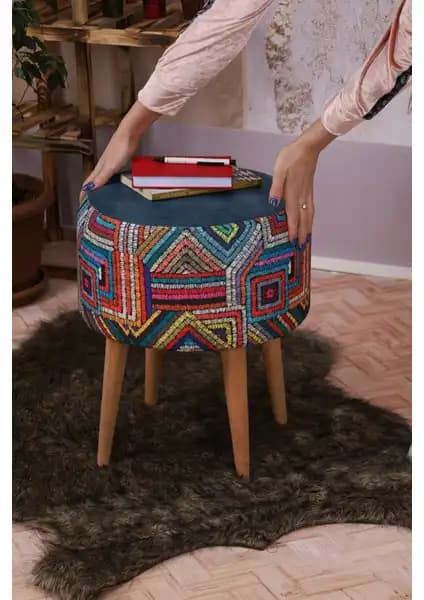 PufyHome Etna Gökkuşağı Çok Amaçlı Yuvarlak Puf Modern ve Renkli Dekoratif Oturma Çözümü