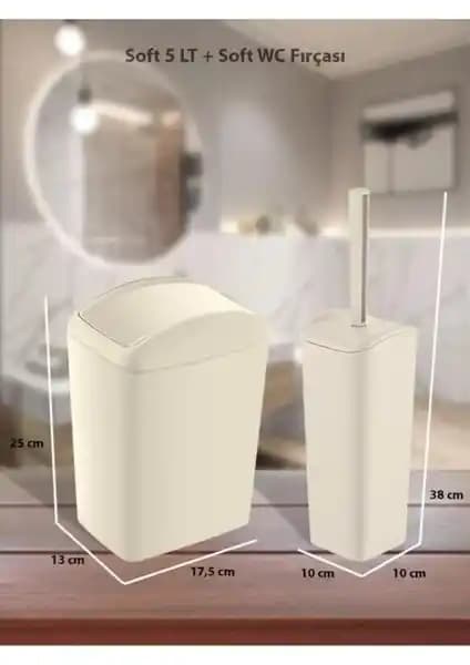 Pureduo 5 Lt. Soft Çöp Kovası ve WC Fırçası Seti Modern ve Şık Banyo Aksesuarları