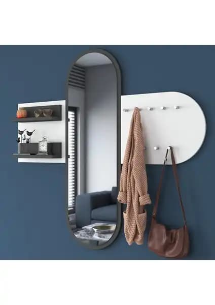 Rani P3 Aynalı Duvar Askısı ve Vestiyer Antrasit Beyaz Modern Tasarım