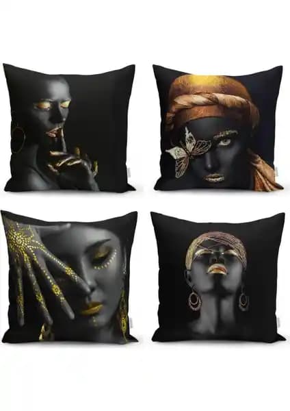 RealHomes Afrika Woman 4'lü Kırlent Kılıfı Seti ile Şık ve Dayanıklı Dekorasyon Çözümü