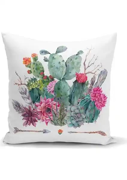 RealHomes Çöl Bitkisi Desenli Dekoratif Yastık Kılıfı 43x43 cm Modern ve Dayanıklı Tasarım