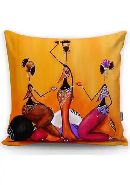 RealHomes Etnik Afrika Figürlü Dijital Baskılı Yastık Kırlent Kılıfı 43x43 cm