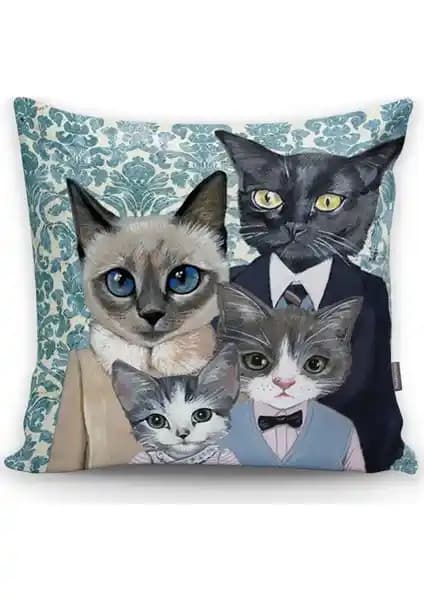 RealHomes Kedi Ailesi Desenli Yastık Kılıfı Modern ve Dayanıklı Ev Dekorasyonu İçin