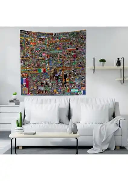 Reddit r/place Dijital Sanat Temalı Modern Duvar Örtüsü 140x140 cm Şık ve Dayanıklı Tasarım