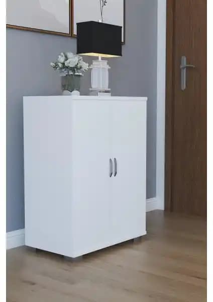 Remaks 2 Kapaklı 3 Bölmeli Beyaz Ayakkabılık Modern ve Pratik Depolama Çözümü