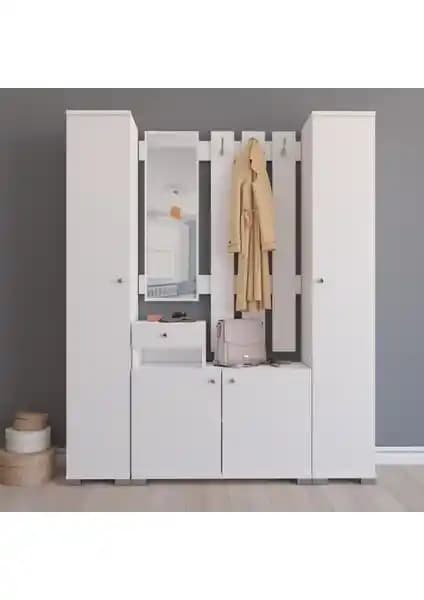 Remaks Menekşe Vestiyer Portmanto Takımı Beyaz Modern Tasarım ve Fonksiyonellik