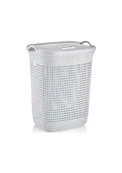 Rio Kirli Çamaşır Sepeti 52 Litre Kapaklı Dayanıklı ve Şık Tasarım