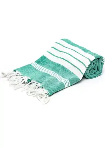 Rosa Bianca Yeşil Beyaz Şeritli Yıkanmış Pamuk Peştamal: Estetik ve Konfor Sunan Doğal Tekstil Ürünü