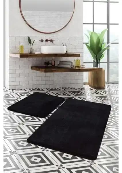 Sarar 2'li Siyah Banyo Paspas Takımı: Modern ve Güvenli Banyo Dekorasyonu Çözümü