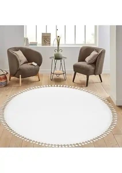 Saraz Halı Comfort Puffy Beyaz Modern Yuvarlak Halı Konfor ve Estetik Birlikteliği