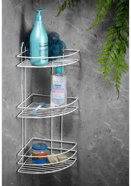 Sas Ömür Boyu Paslanmaz 3 Katlı Köşe Süngerlik Duş Rafi Modern ve Dayanıklı Tasarım