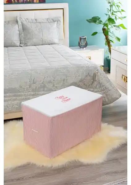 Serstil Büyük Boy Baskı Detaylı Pembe Çizgili Hurç Ev ve Ofis Düzeninde Şık Saklama Çözümü