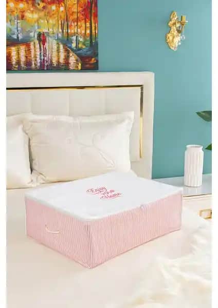 Serstil Büyük Boy Baza Altı Pembe Çizgili Hurç: Fonksiyonel ve Estetik Depolama Çözümü