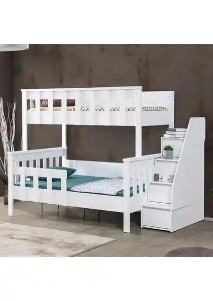 Setay MDF Profil Ranza Beyaz Modern Çok Fonksiyonlu Çocuk ve Genç Odası Yatağı
