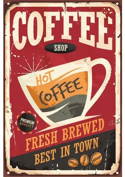 Sıcak Kahve Temalı Retro Vintage Ahşap Poster Dekorasyon Parçası