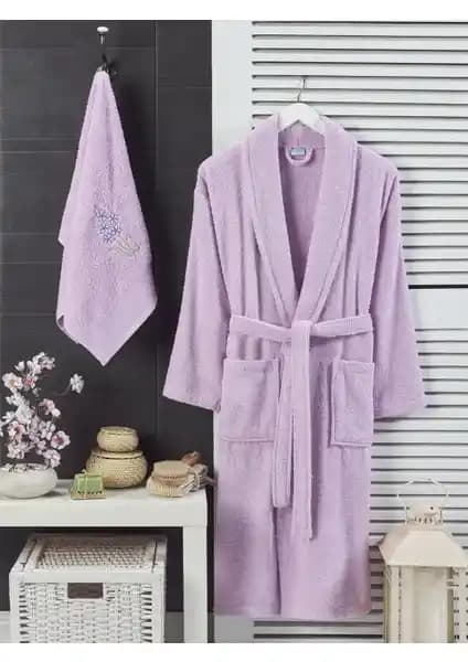 Şilay Home Leylak Renkli 2'li Havlulu Bornoz Seti Konfor ve Şıklık Sunar