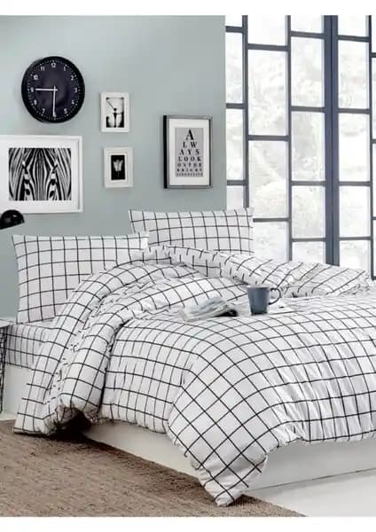 Snr Home Collection Beyaz Kareli Pamuklu Genç Odası Nevresim Takımı Detayları ve Özellikleri