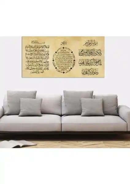 Tablosan Üçlü Dua Ayetel Kürsi Bereket ve Nazar Ayeti Kanvas Tablo Ev Dekorasyonu