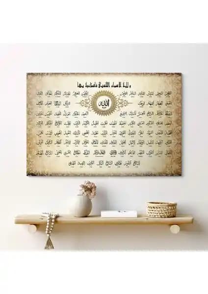 Tabloshop'un Allah'ın 99 İsmi Esma-ül Hüsna Tablosu Estetik ve Dayanıklı Dekoratif Sanat Eseri