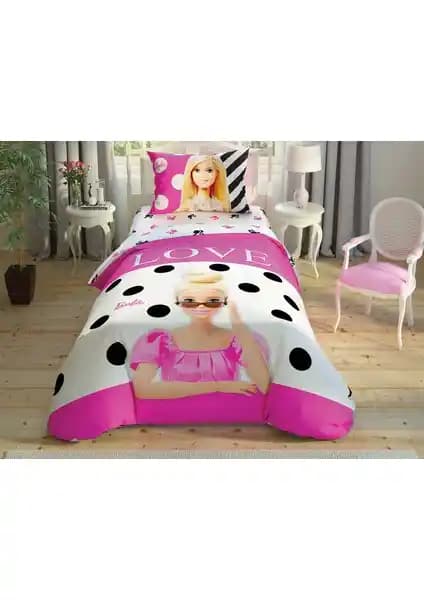 Taç Lisanslı Barbie Glitter Tek Kişilik Nevresim Takımı Çocuk ve Gençler İçin Renkli Dekorasyon