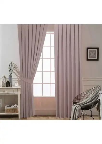 Taç Pileli Fon Perde Pudra 70x260 cm Modern ve Şık Ev Dekorasyonu İçin Uygun