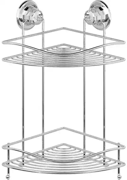 Tekno-tel Vakumlu 2 Katlı Krom Banyo Köşe Rafı Modern ve Pratik Kullanım İçin