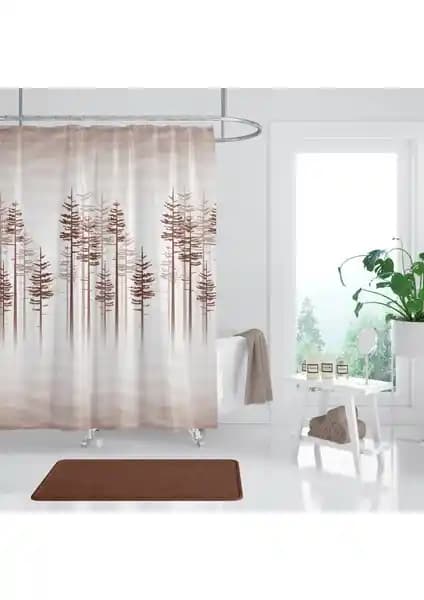 Tropik Home Ağaç Desen Banyo Perdesi - Şık ve Dayanıklı Dekoratif Duş Perdesi