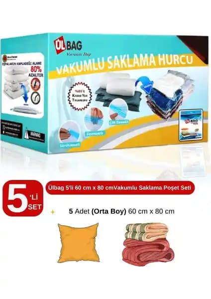 Ülbag 5'li Vakumlu Poşet Seti ile Ev ve Seyahatlerde Hızlı Alan Tasarrufu Sağlama