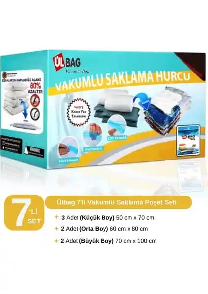 Ülbag 7'li Vakumlu Poşet Seti ile Eşyalarınızı Pratik ve Güvenli Şekilde Saklayın