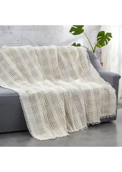 Vagonik Kahverengi Çizgili Buldan İşili Çekyat Koltuk Örtüsü Doğal Kumaş ve Estetik Özellikler