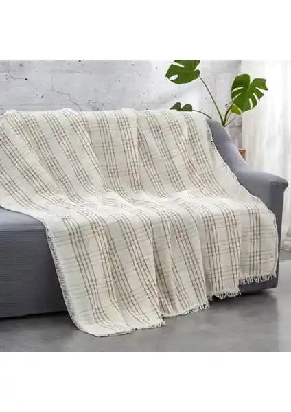 Vagonik Kahverengi Çizgili Buldan İşili Çekyat Koltuk Örtüsü Doğal Kumaş ve Estetik Özellikler