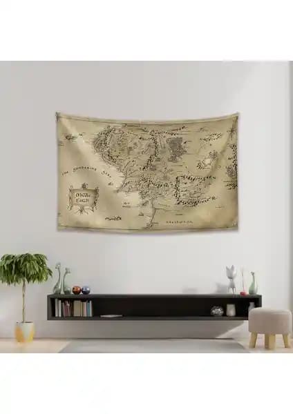 Vagonik Yüzüklerin Efendisi Orta Dünya Haritası Duvar Örtüsü Halısı Dekoratif Ürünler