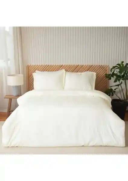 Valoroso Tekstil Çift Kişilik Çizgili Saten Nevresim Takımı Yatak Odası Dekorasyonu