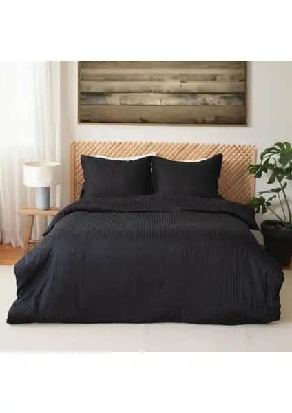 Valoroso Tekstil Çift Kişilik Çizgili Saten Nevresim Takımı Yatak Odası Şıklığı ve Konforu