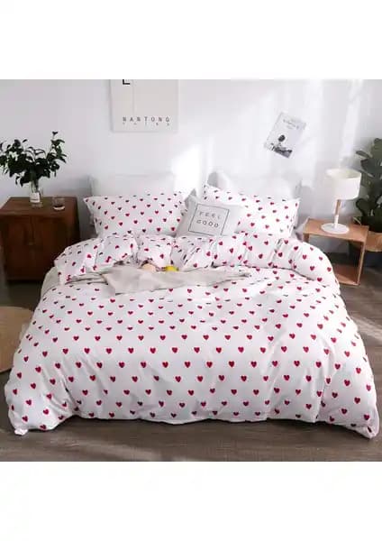 Valoroso Tekstil Kırmızı Kalp Desenli Çift Kişilik Nevresim Seti Yatak Odası Dekorasyonu