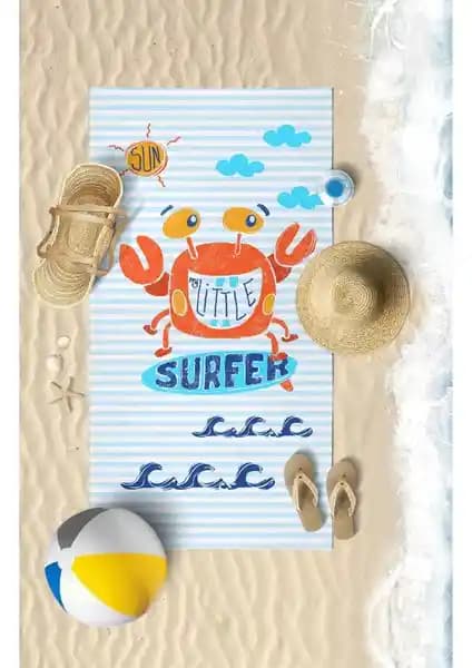 Vevien Home Çocuklar İçin Sevimli Yengeç Temalı Dijital Baskılı Plaj Havlusu