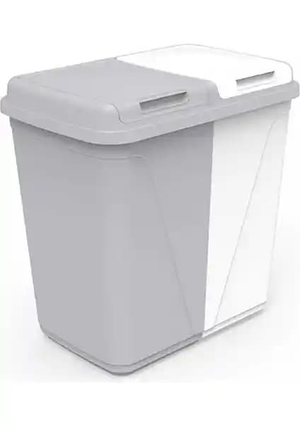 Violet 60 Lt Çift Gözlü Çamaşır Sepeti Gri-Beyaz Şık ve İşlevsel Tasarım