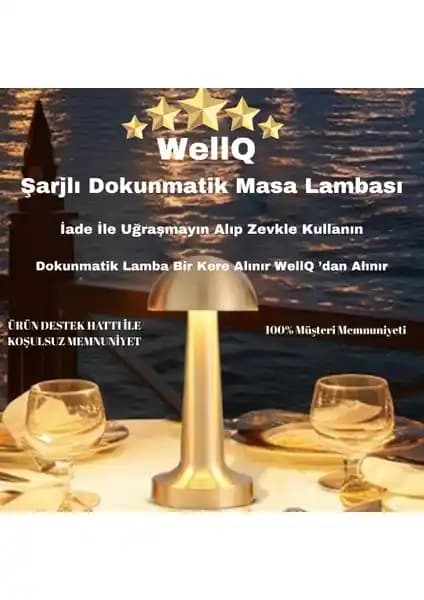 WELLQ Şarjlı Dokunmatik Masa Lambası Gold Modern Tasarım ve Fonksiyonellik