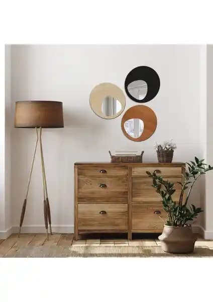 Wooden Factory Elips Tasarım 3 Parçalı Ayna Duvar Dekorasyonu Modern ve Şık Tasarım