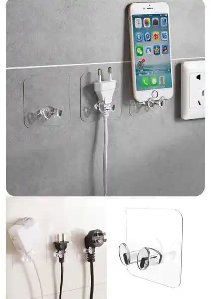 Yapışkanlı şeffaf kablo tutucu ve diş fırçası askısı pratik düzenleme çözümü