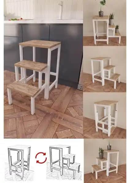 Yüceer Home Katlanabilir Metal Ahşap Merdiven: Çok Amaçlı Kullanım ve Dayanıklılık Özellikleri