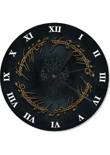 Yüzüklerin Efendisi Sembolü Dekoratif Duvar Saati: Şık ve Mistik Mekan Dekorasyonu İçin Uygun