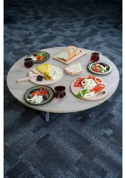 Zevahir Mobilya Ahşap Desenli Metal Katlanabilir Kamp ve Bahçe Sehpası