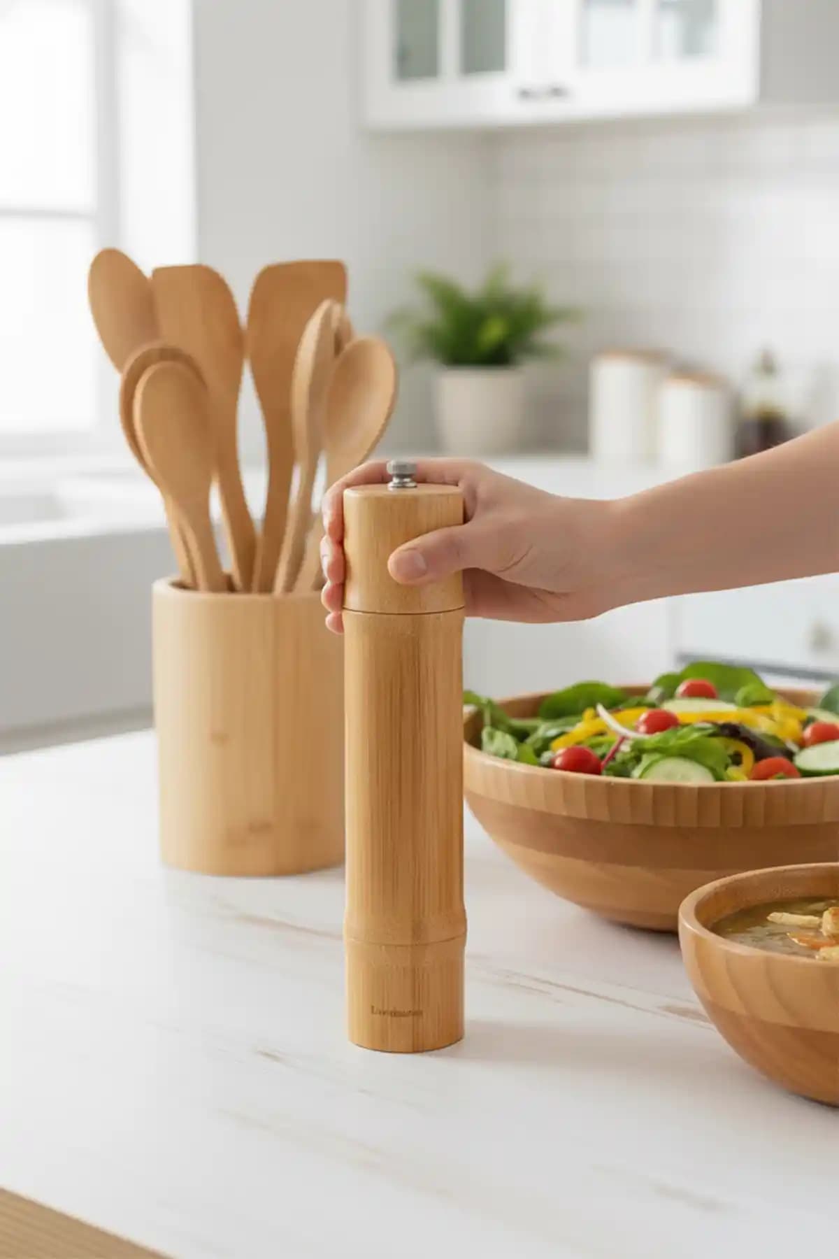 Bambum Madras Tuz Karabiber Öğütücü: Şık ve Dayanıklı Modern Mutfak Aksesuarı